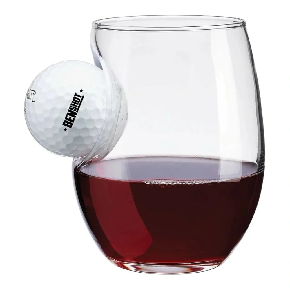 Original BenShot Wine Glass w/ Real Golf Ball 15 Oz NIB
